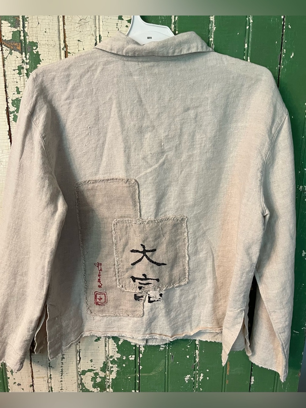 Linen Patch Jacket with Asian Calligraphy Chicos Size 1  M / L